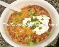 garnished bowl of veggie chili