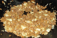 cook onions and soy crumbles for mexican casserole skillet recipe
